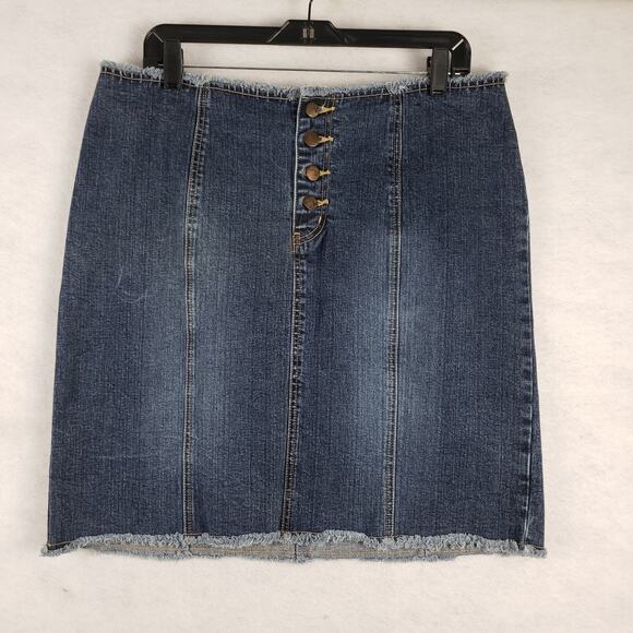 Venezia Women's 16 Jean Mini Skirt Distressed Fringe Denim Dark Wash Western - Picture 1 of 8